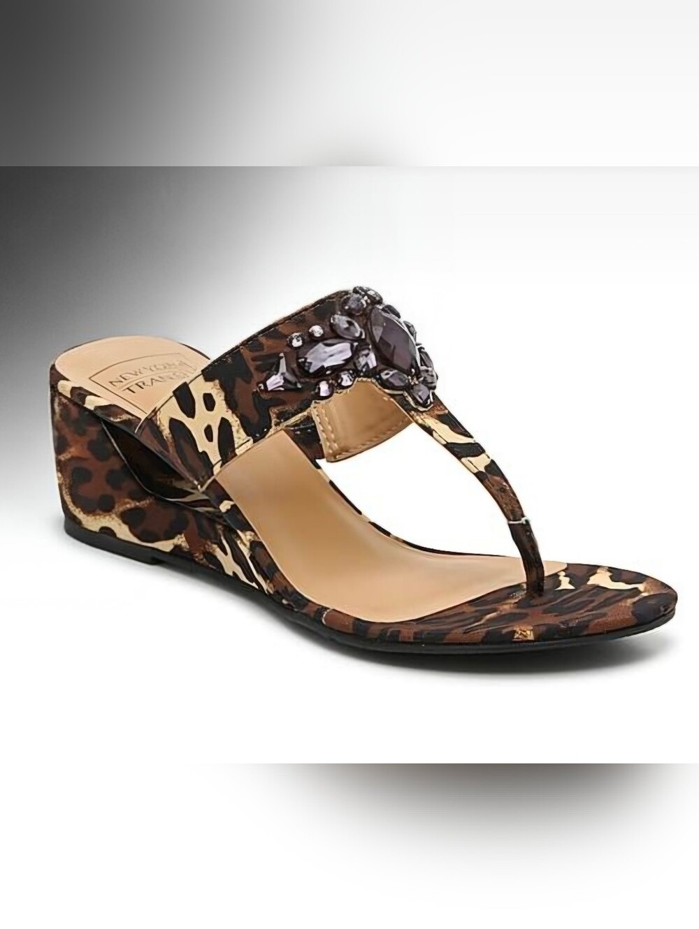 New York Transit Women's Leopard Print Jeweled Thong Sandals - Brown